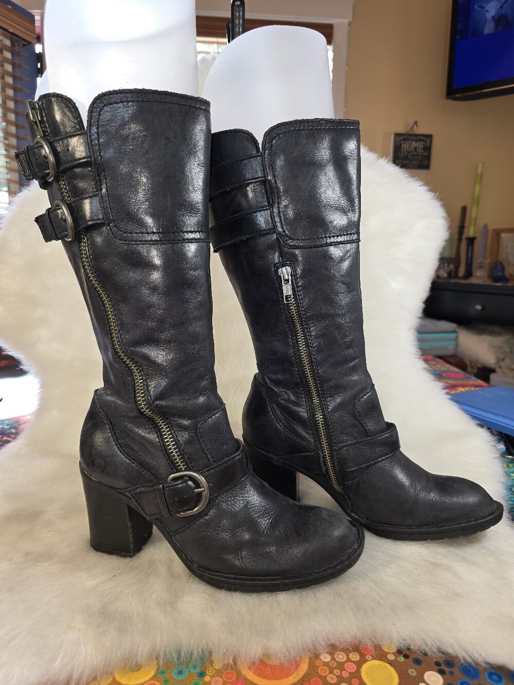 Børn "Crown" Black Leather Riding Boot for Women